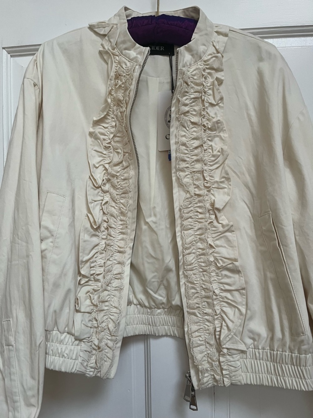 Cider Cream Ruffle-Front Bomber Jacket - Picture 13 of 16